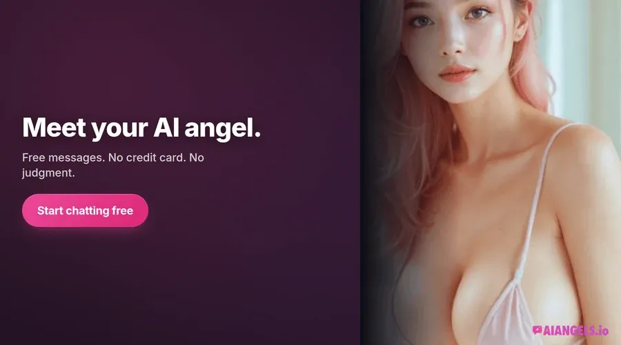 Official AI Angels Home Brand banner, 900×500: Meet your AI angel. Free messages. No credit card. No judgment. Start chatting free.