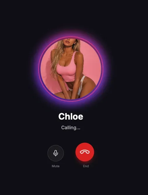 AI Angels voice call screen, with mute and end call.